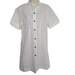 Rebecca Taylor Lea Eyelet Shirt Dress Size 0/ XS Cotton  Full Moon White NWOT